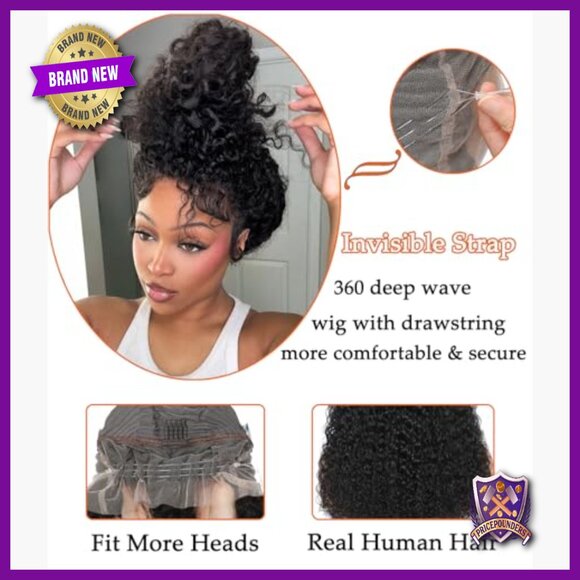 20 Inch Human Hair Wig Glueless Full Lace Deep Wave Drawstring Strap main image 4
